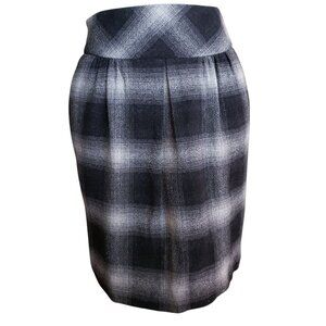 Ann Taylor Loft Petite Sz 0P Black Gray Plaid Wool Blend Preppy Mini Skirt Lined